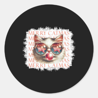 Cute Black Cat Funny Meowy Christmas Light Xmas Ho Classic Round Sticker