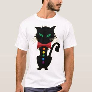 Cute Black Cat Green Eyes Rainbow Colors Artwork T-Shirt