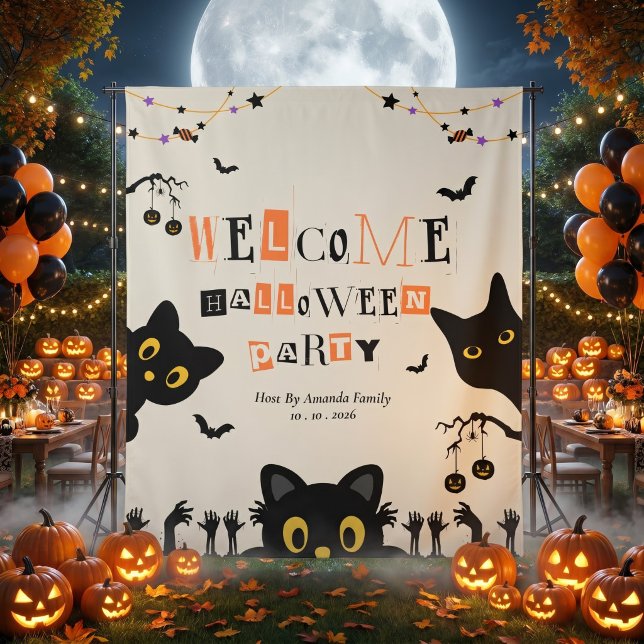 Cute Black Cat Halloween Backdrop Tapestry (Creator Uploaded)