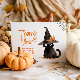 Cute black cat Halloween birthday thank you Card