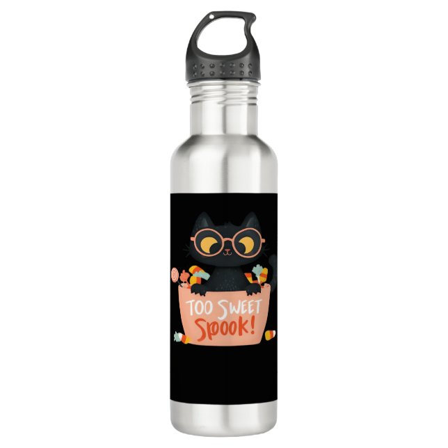 Cute Black Cat Halloween Candy Too Sweet Spook – P 710 Ml Water Bottle (Front)