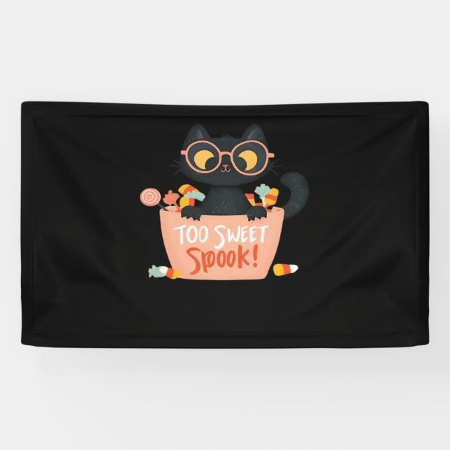Cute Black Cat Halloween Candy Too Sweet Spook – P Banner (Horizontal)