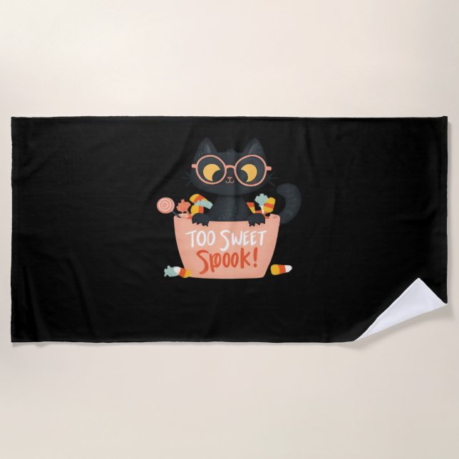Cute Black Cat Halloween Candy Too Sweet Spook – P Beach Towel (Front)