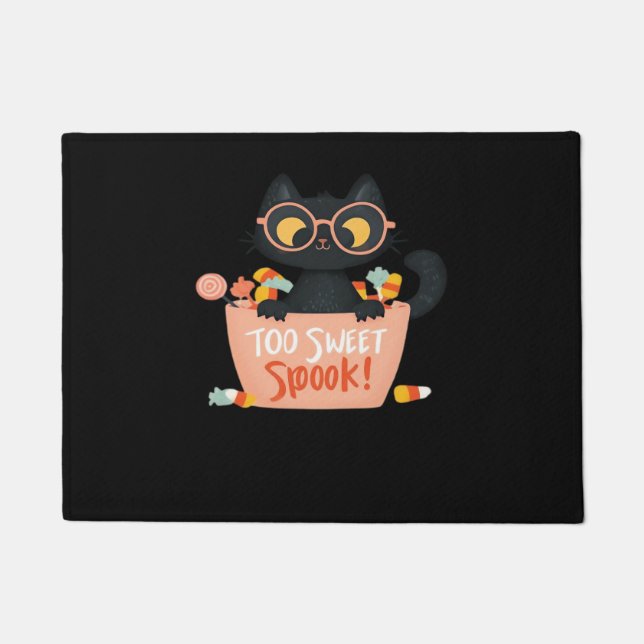 Cute Black Cat Halloween Candy Too Sweet Spook – P Doormat (Front)