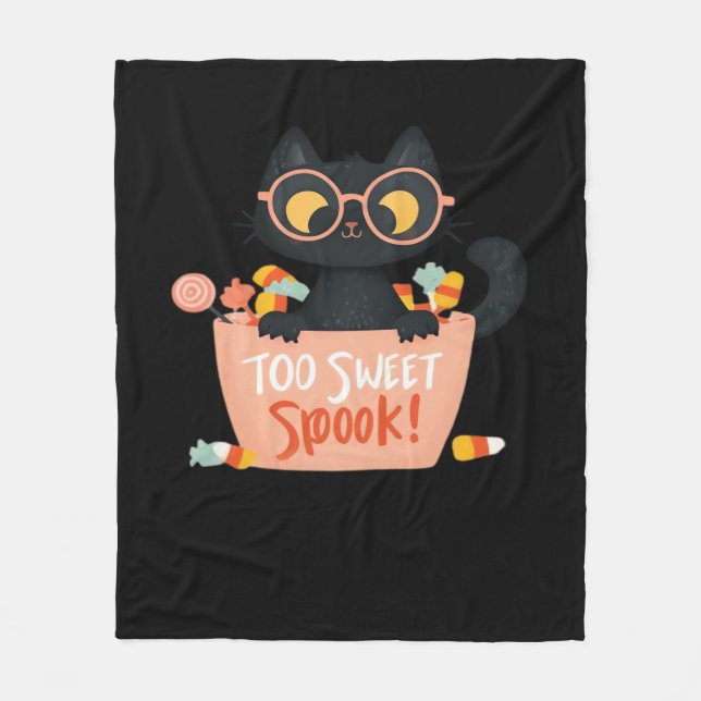Cute Black Cat Halloween Candy Too Sweet Spook – P Fleece Blanket (Front)
