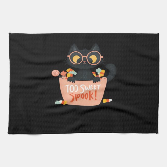 Cute Black Cat Halloween Candy Too Sweet Spook � P Kitchen Towel (Horizontal)