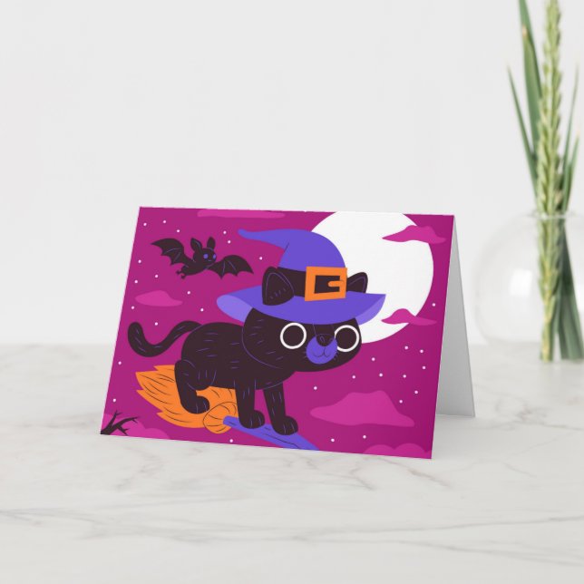 Cute Black cat Halloween Card (Front)