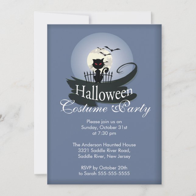 Cute Black Cat Halloween Costume Party Invitation (Front)