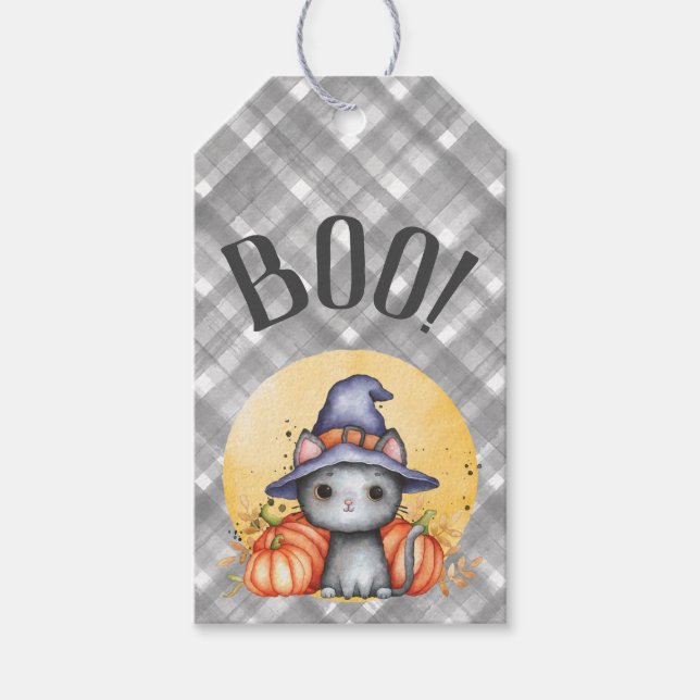 Cute Black Cat Halloween Gift Tags (Front)