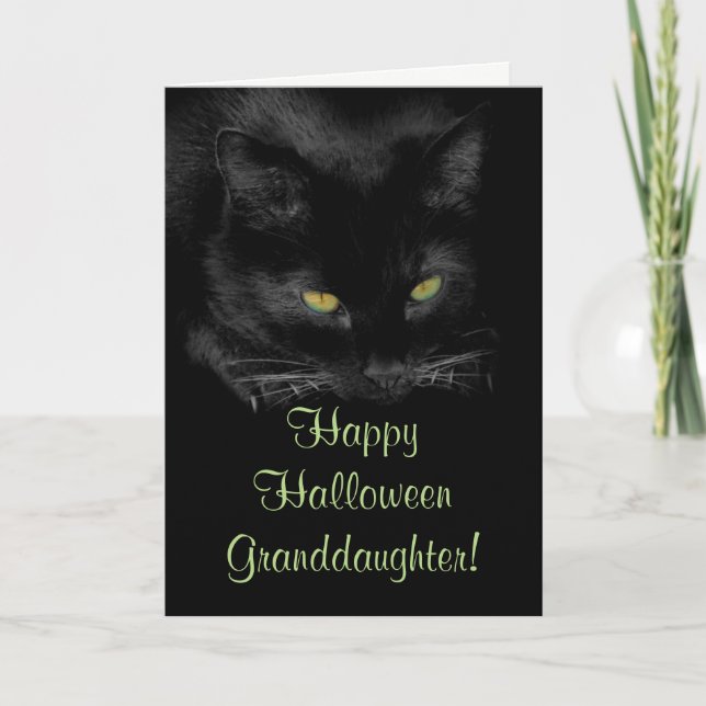 Cute Black Cat Halloween Granddaughter Card (Front)