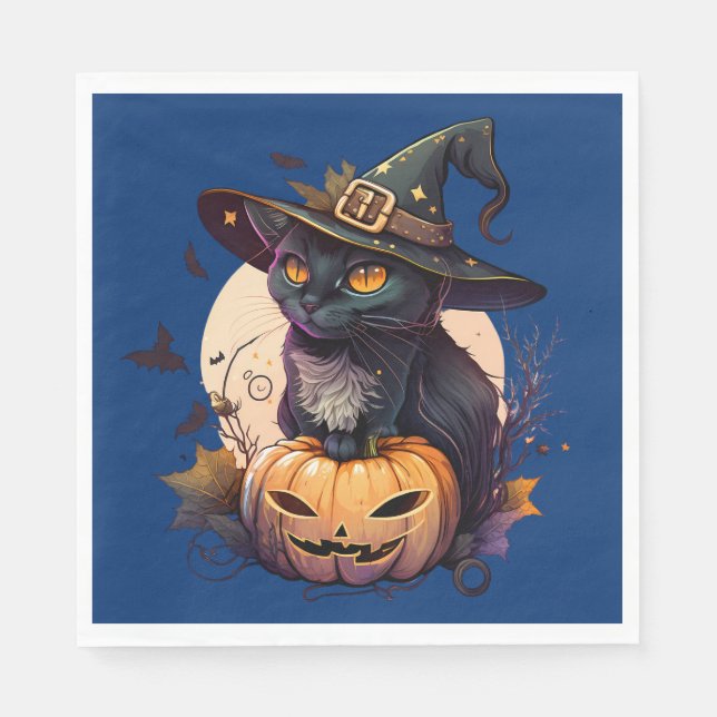 Cute Black Cat Halloween Napkin (Front)