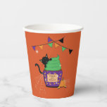 Cute Black Cat Halloween Orange Paper Cup<br><div class="desc">Cute orange Halloween paper cups featuring a mischievous black cat hiding behind a cupcake with a green icing . This design is also available in a blue colour . 
© ArianeC Illustrations-All rights reserved</div>