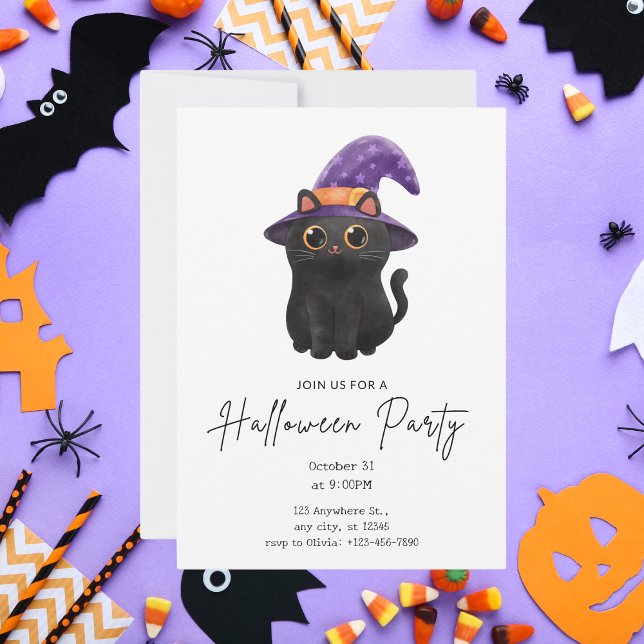 Cute Black Cat Halloween Party Invitation (Creator Uploaded)