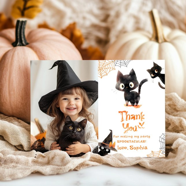 Cute Black cat Halloween party photo thank you Invitation (Creator Uploaded)
