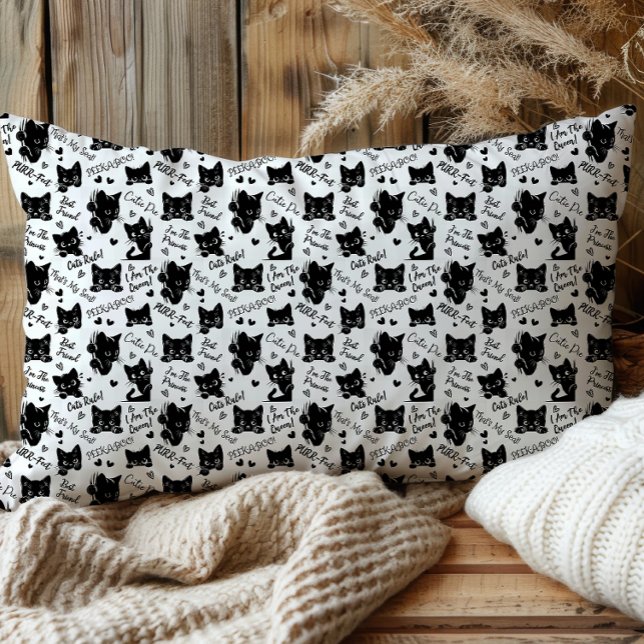 Cute Black Cat Halloween Pattern for Cat Lovers Pillowcase (Cute Black Cats and Sayings with Hearts Pattern  for Cat Lovers and Halloween Pillowcase)