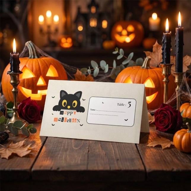 Cute Black Cat Halloween Place Card (Creator Uploaded)