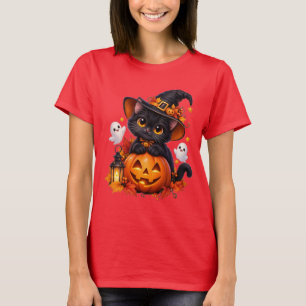 Cute Black Cat Halloween Pumpkin Basic T-Shirt
