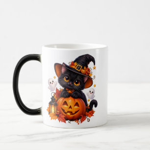 Cute Black Cat Halloween Pumpkin Colour Changing M Magic Mug