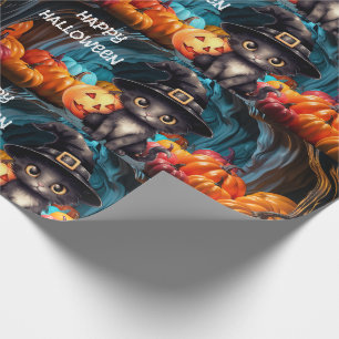 cute black cat Halloween pumpkin lantern Wrapping Paper