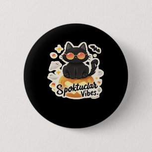 Cute Black Cat Halloween Pumpkin Oversized T-Shirt 2 Inch Round Button