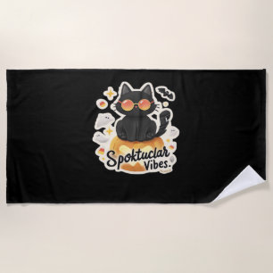 Cute Black Cat Halloween Pumpkin Oversized T-Shirt Beach Towel