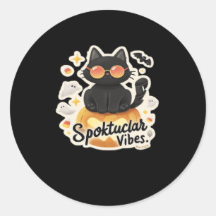 Cute Black Cat Halloween Pumpkin Oversized T-Shirt Classic Round Sticker