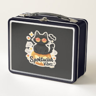Cute Black Cat Halloween Pumpkin Oversized T-Shirt Metal Lunch Box