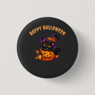 Cute Black Cat Halloween Pumpkin Witch Design 1 Inch Round Button