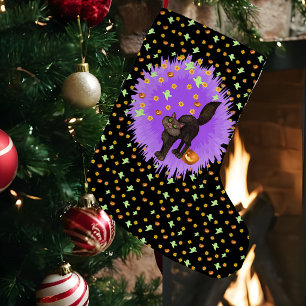 Cute Black Cat Halloween Stars Ghosts Pumpkins Small Christmas Stocking