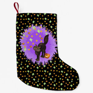 Cute Black Cat Halloween Stars Ghosts Pumpkins Small Christmas Stocking