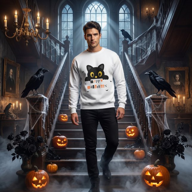 Cute Black Cat Halloween Sweatshirt (Creator Uploaded)