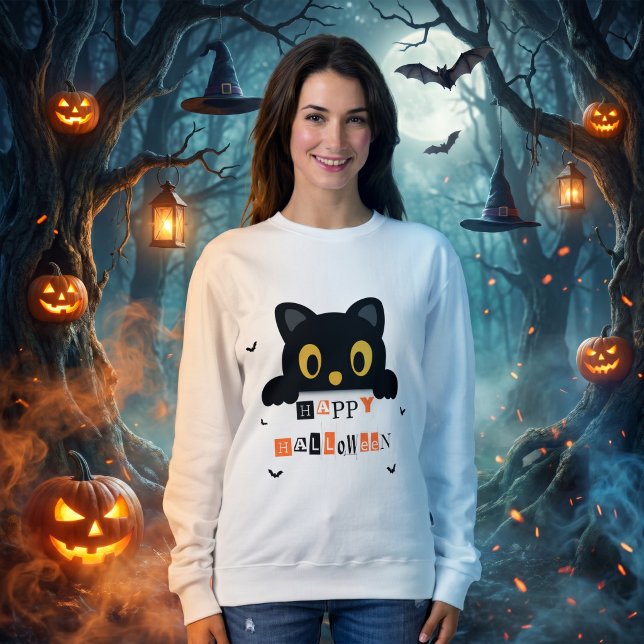 Cute Black Cat Halloween Sweatshirt (Creator Uploaded)