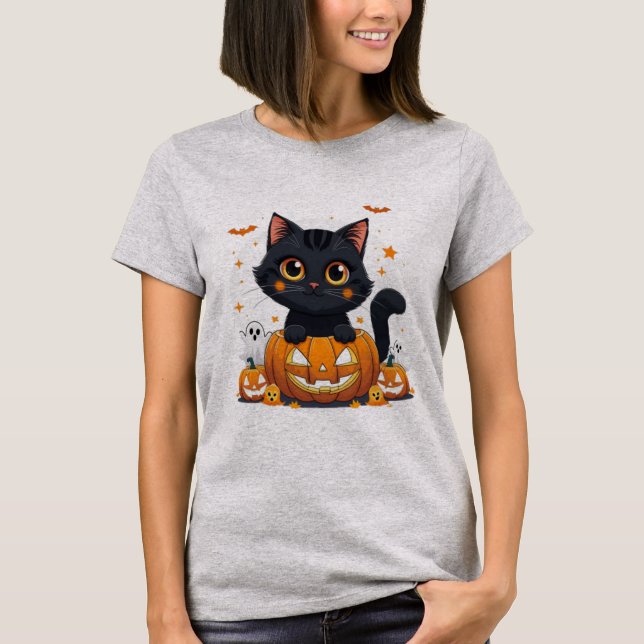Cute Black Cat Halloween T-Shirt | Kawaii (Front)