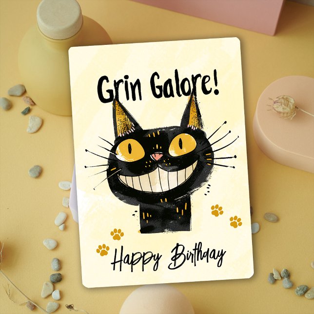 Cute Black Cat Happy Birthday Card (Cute Black Cat 1st Birthday Party Invitation)