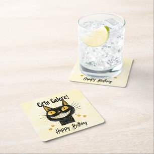 Cute Black Cat Happy Birthday Square Paper Coaster