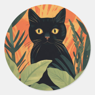 Cute Black Cat Hiding in Home Plant Sticker