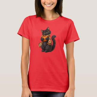 Cute Black Cat Holding Pumpkins – Cozy Autumn Hall T-Shirt