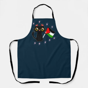 cute black cat holds Palestine flag Apron