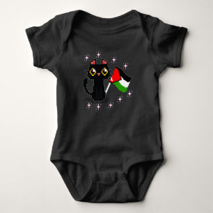 cute black cat holds Palestine flag Baby Bodysuit