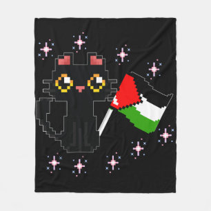 cute black cat holds Palestine flag Fleece Blanket
