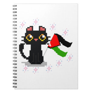 cute black cat holds Palestine flag Notebook