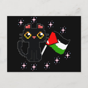 cute black cat holds Palestine flag Postcard