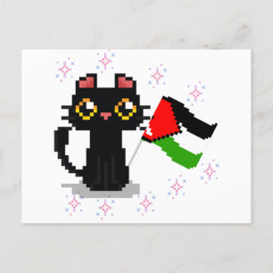 cute black cat holds Palestine flag Postcard