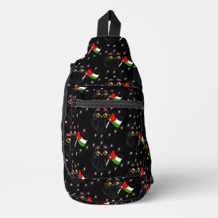 cute black cat holds Palestine flag  Sling Bag