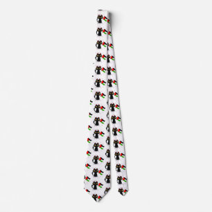cute black cat holds Palestine flag Tie