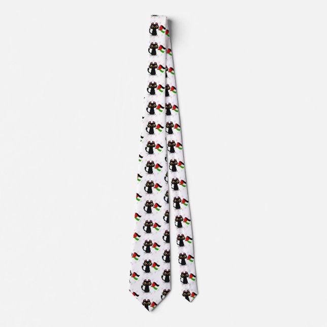 cute black cat holds Palestine flag Tie (Front)