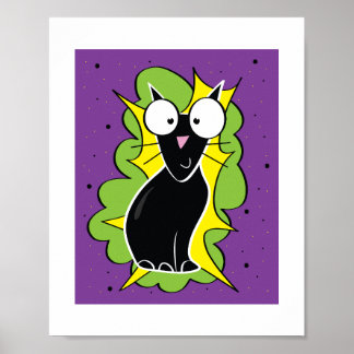Cute Black Cat Illustration - Kids Animal Art Poster