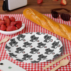 Cute Black Cat Illustration Party Paper Plate