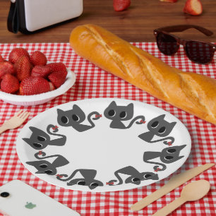 Cute Black Cat Illustration Party Paper Plate
