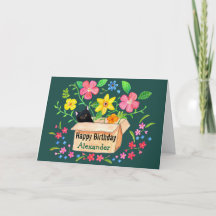 Cute Black Cat in a Box Custom Name Text Birthday